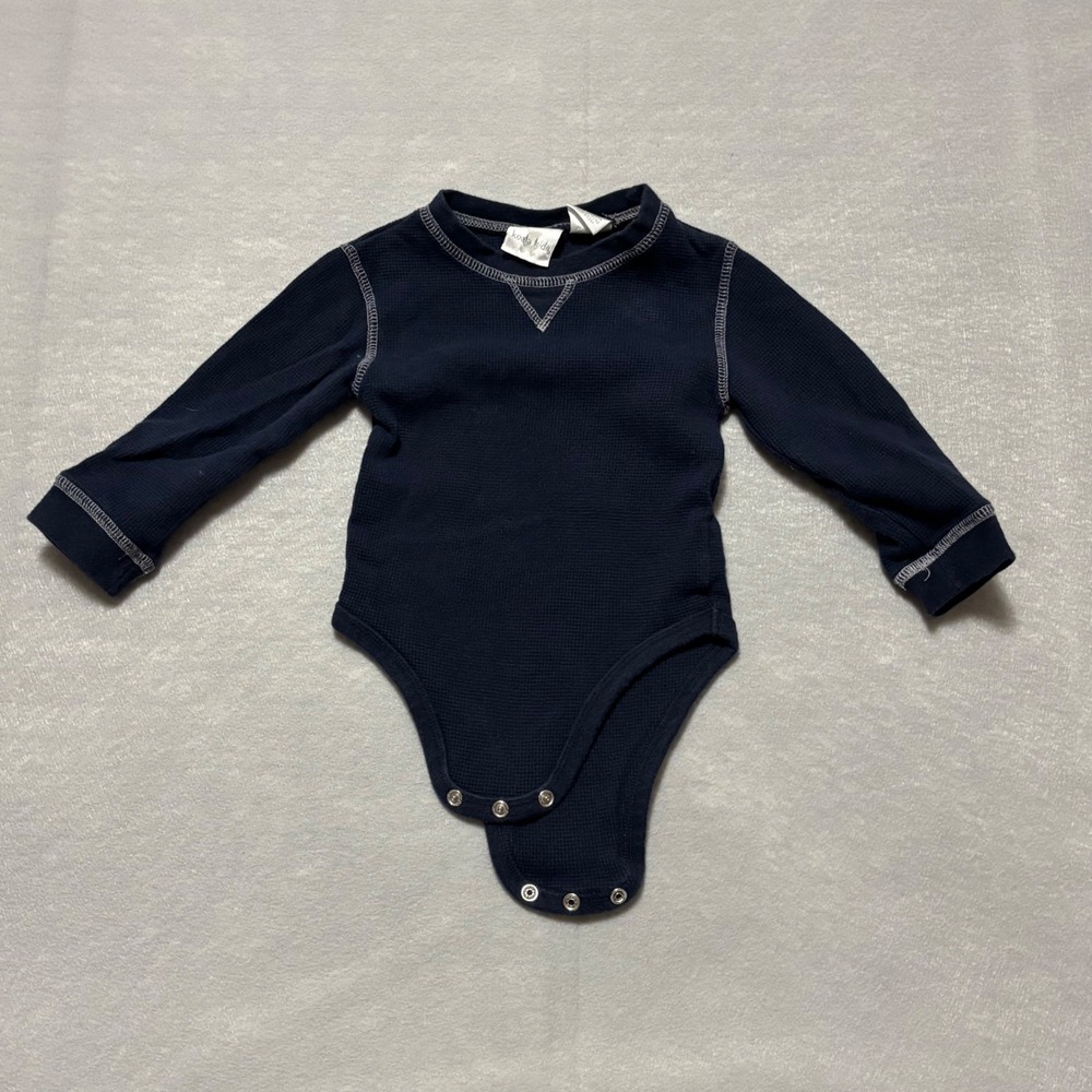 Koala Kids Navy Blue Waffle Knit Long Sleeve Bodysuit 18 Months Cotton Thermal